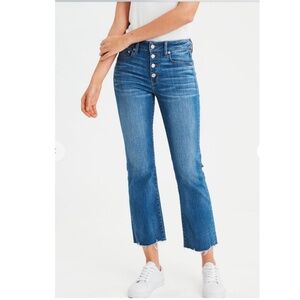 American Eagle Hi-Rise Crop Flare Jeans with a Button-Fly Super Stretch Size 4